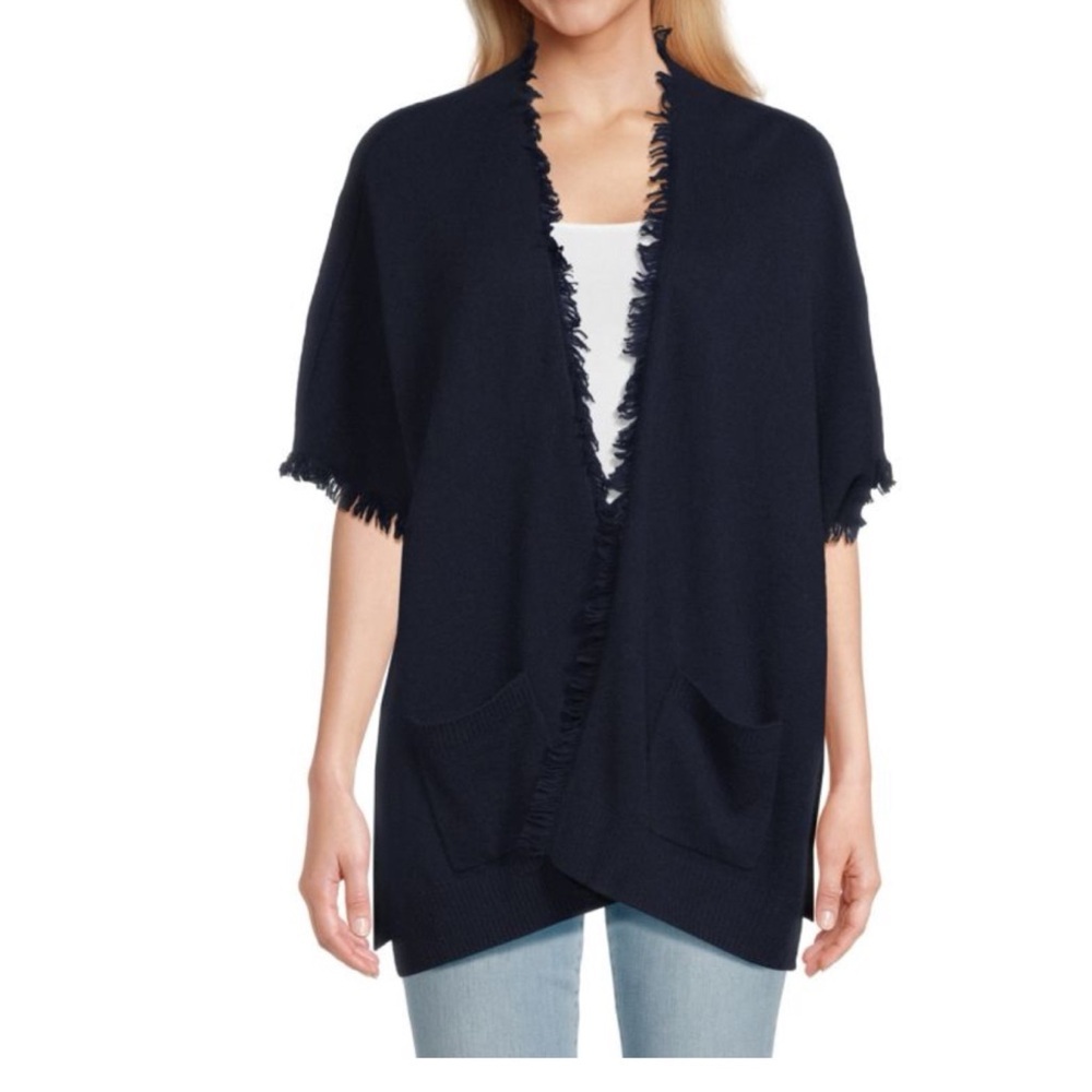 AMICALE Women's Cashmere Open Front Fringe Cardigan Sweater Size OS One Size